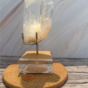 Natural Clear Quartz Twin Point Crystal Display on Stand Positive Energy Healing